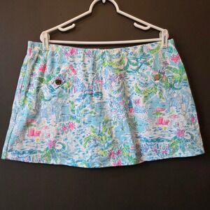 Lilly Pulitzer Madison Skort What a Lovely Place Print Blue Pink XL Resortwear